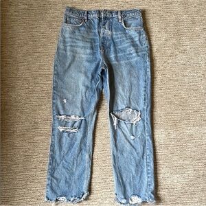 We The Free Blue Straight-Leg Distressed Jeans 29